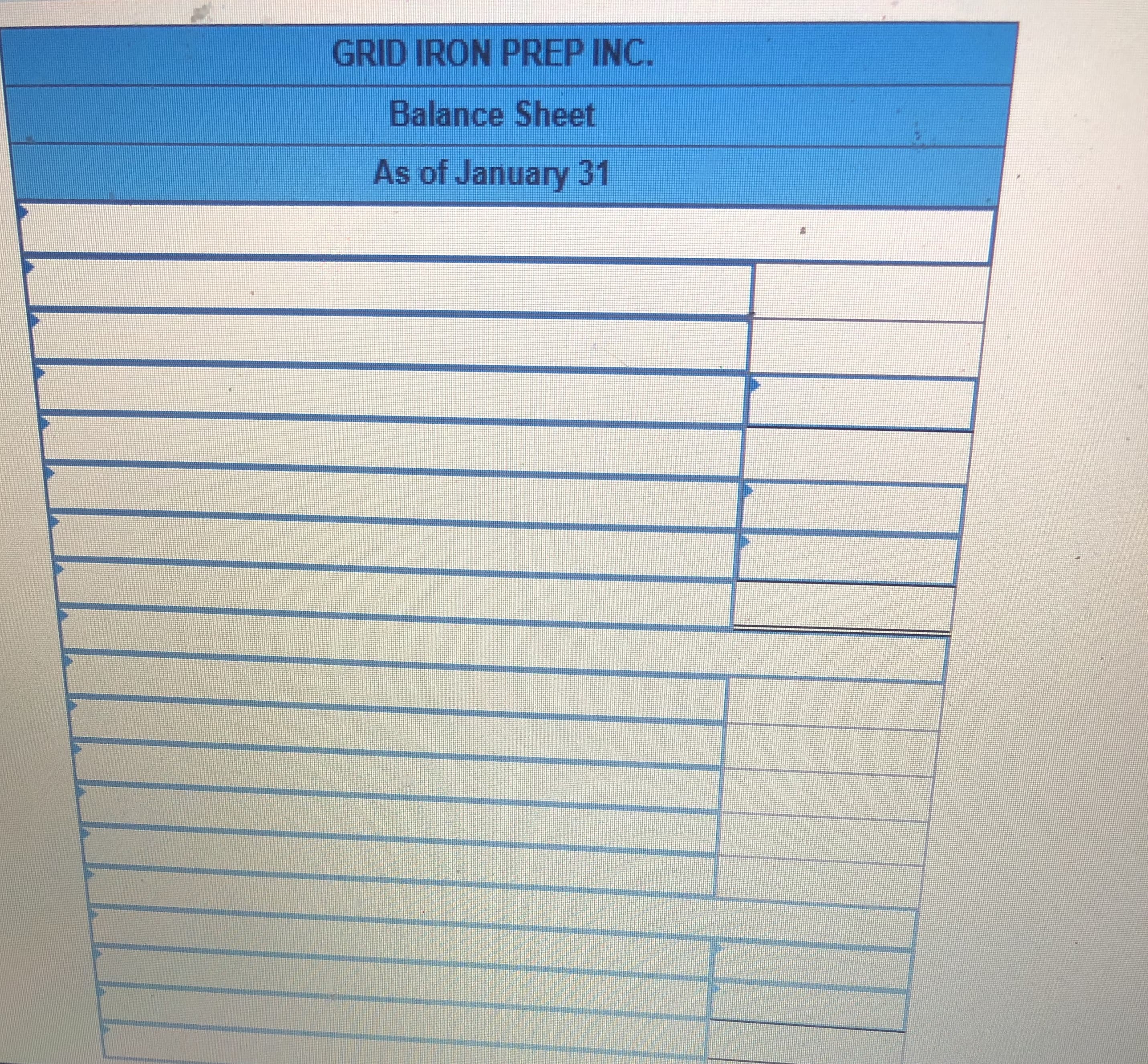 GRID IRON PREP INC.
Balance Sheet
As of January 31
