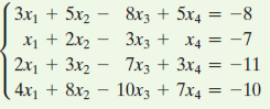 Зx, + 5х, — &x; + 5x4 — —8
%3D
X1 +
х + 2х, — Зх; + х4 — —7
2х1 + 3x, — 7x; + 3x4 — — 11
4x, + 8x2 — 10х; + 7x4 3D — 10
