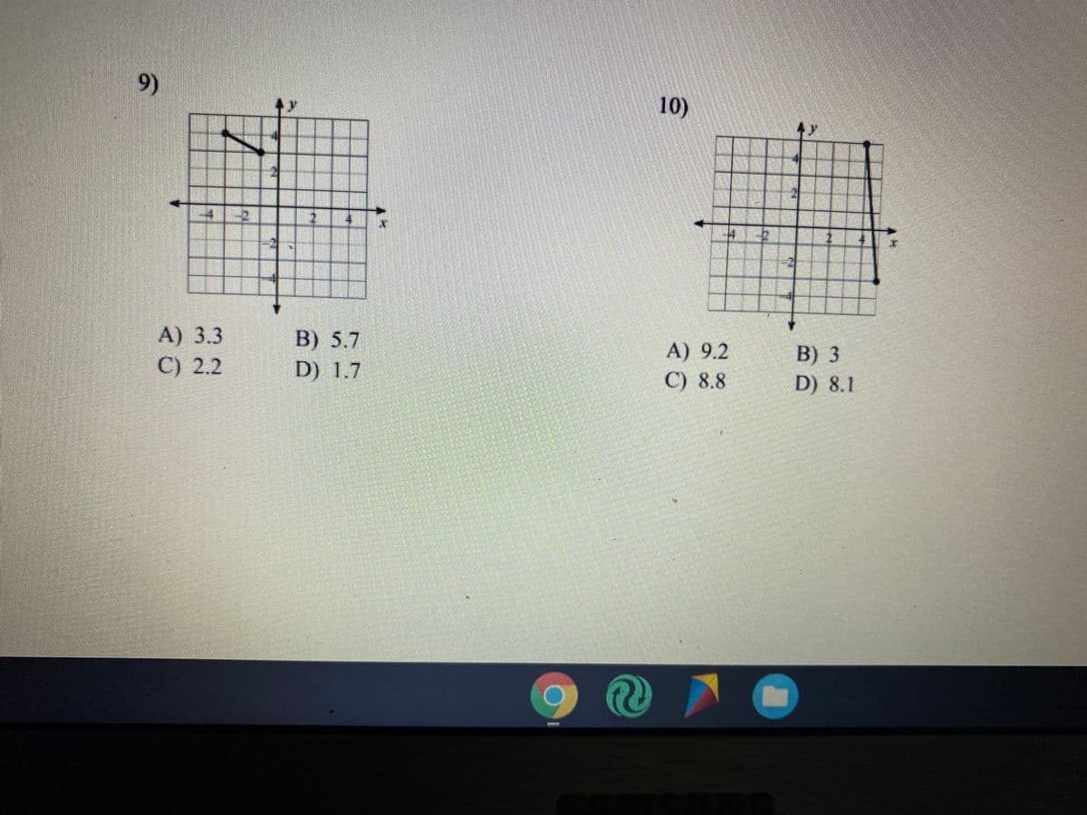 9)
10)
-4-2
A) 3.3
C) 2.2
В) 5.7
D) 1.7
B) 3
D) 8.1
A) 9.2
C) 8.8
