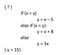 {?}
if (x > y)
else if (x < y)
else
{y > 15}
y=x-5
y = x + 8
y = 3x
