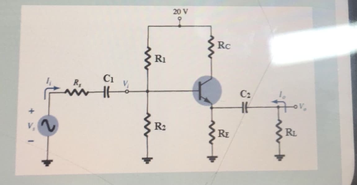 20 V
Rc
R1
Ci
R,
C2
R2
RE
RL
+
