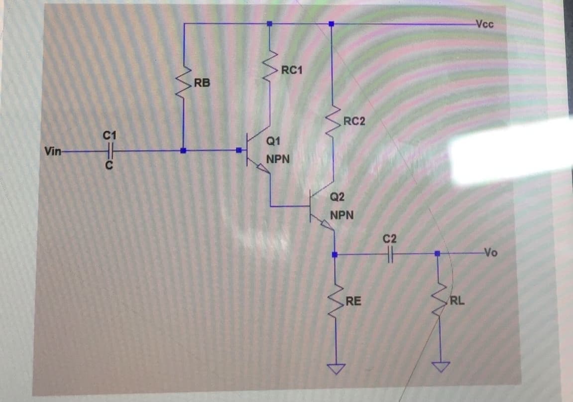 Vcc
RC1
RB
RC2
C1
Q1
Vin-
NPN
Q2
NPN
C2
Vo
RE
RL
