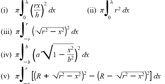 h
h
(i) T
dx
(iї) п.
0.
p2 dx
(iii) 7) (vF - x²}° dx
b
x²2
dx
(iv) п.
(v) 7 [(R + v² – x²)° – (R – VP – x?)°] dx
