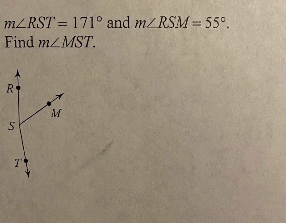 MZRST = 171° and mZRSM = 55°.
%3D
%3D
Find mZMST.
R
M
T
