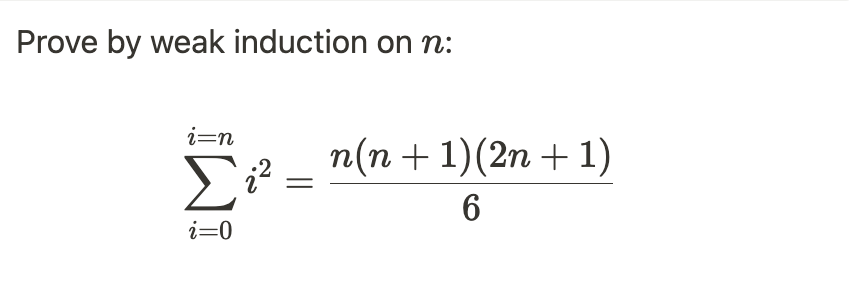 Prove by weak induction on n:
IMI
Li ₂²
n(n + 1)(2n + 1)
6