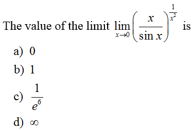 The value of the limit lim
is
x-0 sin x
а) 0
b) 1
1
c)
d) ∞
