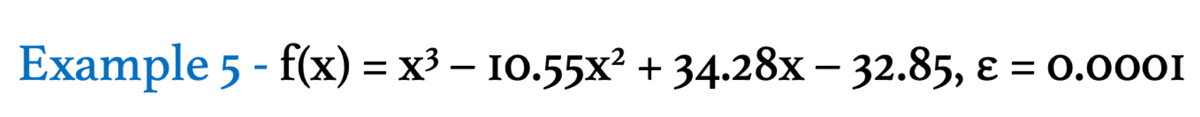 Example 5 - f(x) = x³ − 10.55x² + 34.28x - 32.85, & = 0.0001