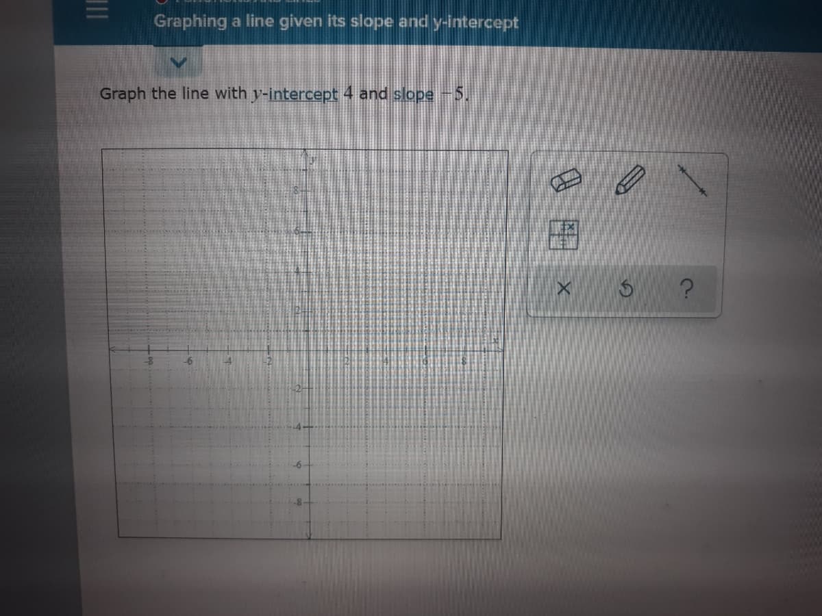 Graphing a line given its slope and y-intercept
Graph the line with y-intercept 4 and slope 5,
图
9-
8田X
