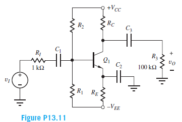 +Vcc
RC
R2
R1
R3 -
vo
100 k2
1 k2
R1 RE
-VEE
Figure P13.11
