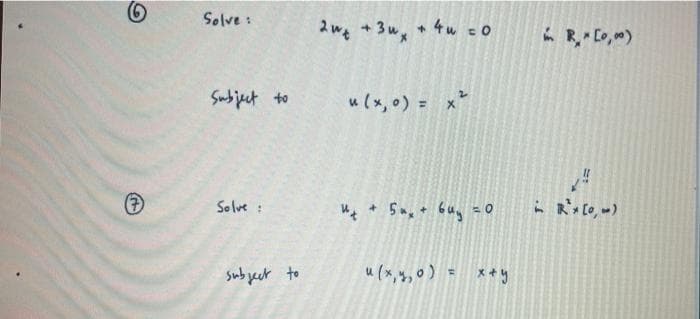 Solve :
R Co, )
u (x, 0) = x
Solve :
Sub yect to
u (x, ,0) = x +y
4.
