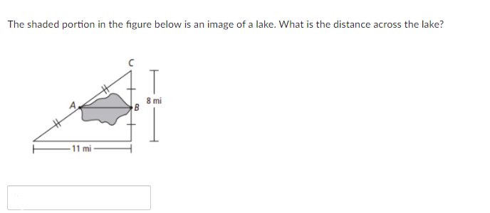 The shaded portion in the figure below is an image of a lake. What is the distance across the lake?
T
8 mi
B
-11 mi
