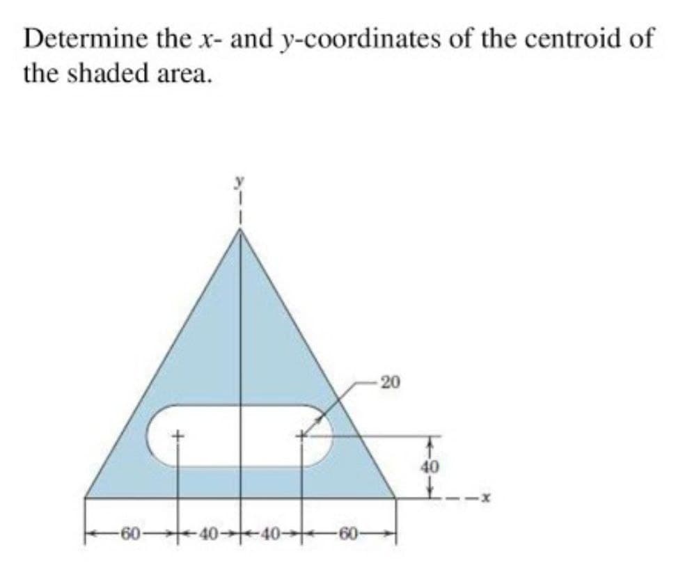 Determine the x- and y-coordinates of the centroid of
the shaded area.
20
40
-60 40-40→
