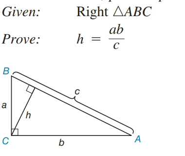Given:
Right ΔΑBC
Prove:
ab
h =
B
a
A
b
