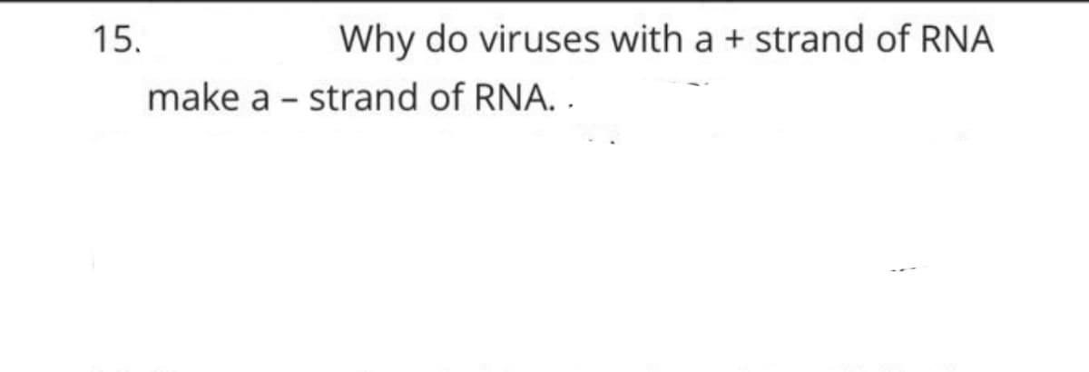 15.
Why do viruses with a + strand of RNA
make a - strand of RNA. .
