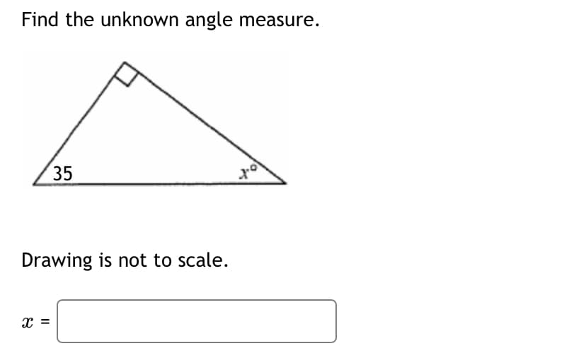 Find the unknown angle measure.
35
Drawing is not to scale.
II
