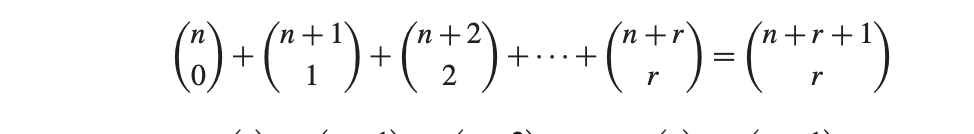 n+r
()+(†) + (^2)+-+(^;') = (^+ + ¹)
²)
r
n+r
r