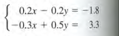 S0.2x 0.2y = -1.8
-0.3x + 0.5y = 3.3
