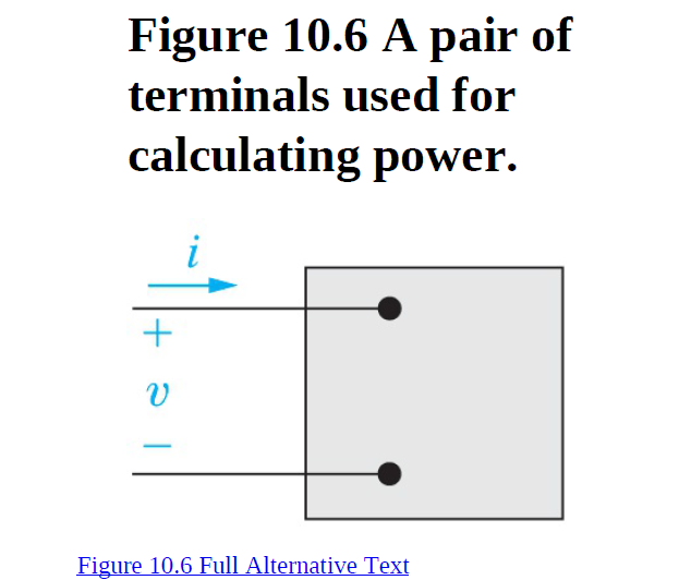 Figure 10.6 A pair of
terminals used for
calculating power.
i
Figure 10.6 Full Alternative Text
