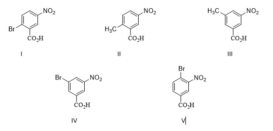 NO2
NO2
H3C.
NO2
Br
H3C
co,H
CO,H
ČO,H
II
II
Br
Br.
NO2
NO2
čO,H
ČO.H
IV
