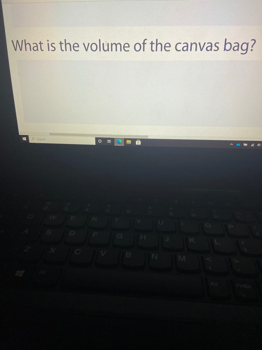 What is the volume of the canvas bag?
p Search
A
E
U
D
B N
All
Prise
