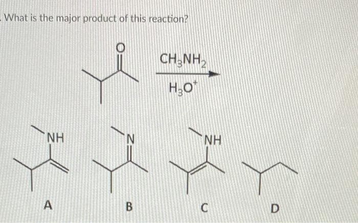 -What is the major product of this reaction?
CH,NH,
NH
NH
A
В
