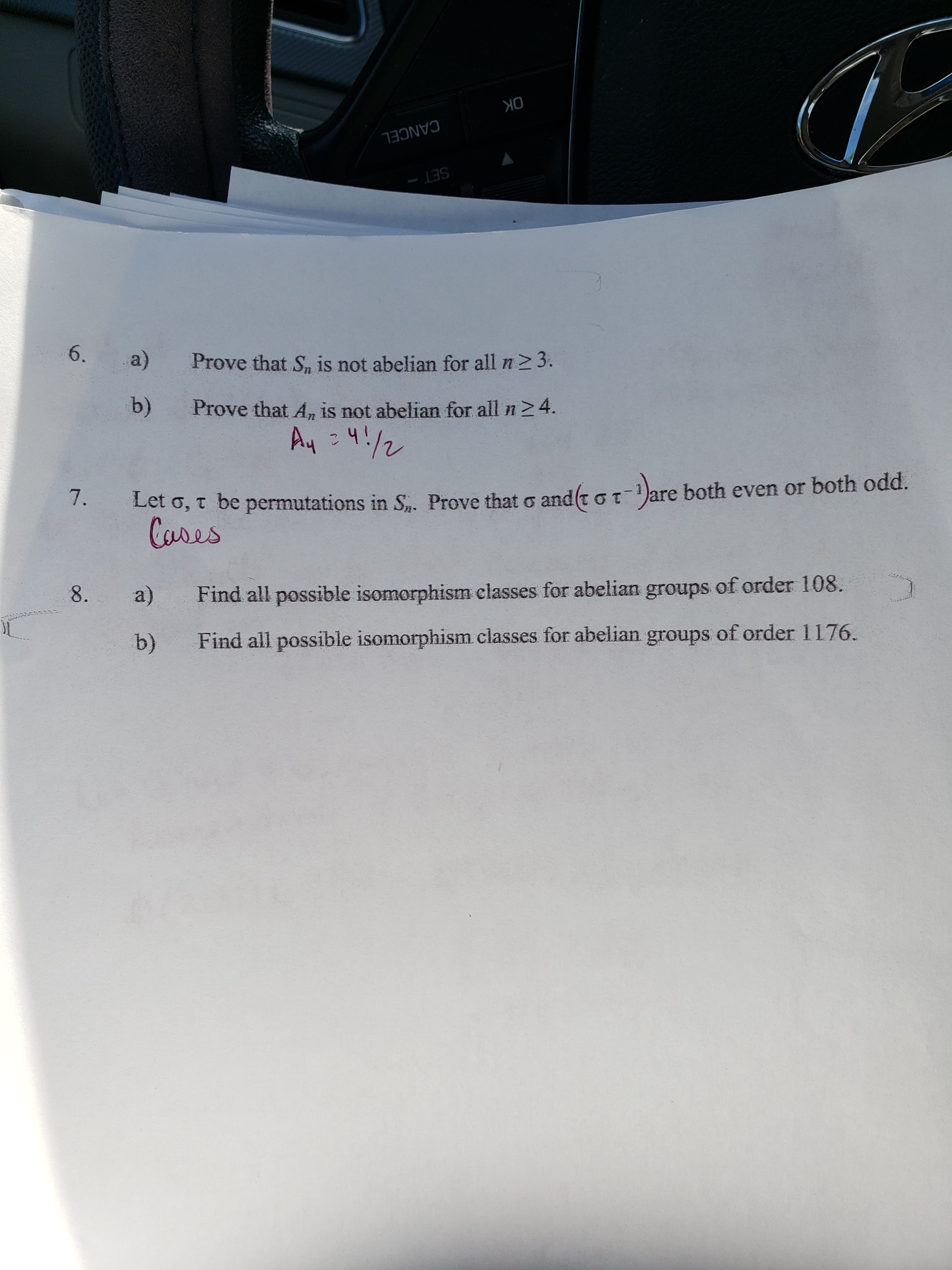 7. Let c
t- are both even or both odd.
Let that o and(t
0, t be permutations in S. Prove t
