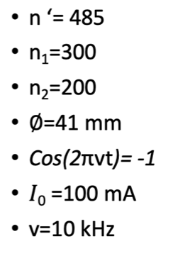 n'= 485
n;=300
n2=200
Ø=41 mm
Cos(2πνt)- -1
• Io =100 mA
v=10 kHz
