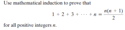 Use mathematical induction to prove that
п(п + 1)
1 + 2 + 3 + ·.. +n =
for all positive integers n.
2.
