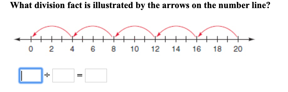 What division fact is illustrated by the arrows on the number line?
2
4
6
10
12
14
16
18
20
II

