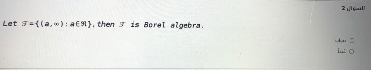2 Jlgull
Let T={(a, ): aER}, then T is Borel algebra.
ylgn O
ihi O
