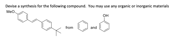 Devise a synthesis for the following compound. You may use any organic or inorganic materials
MeO
OH
from
and