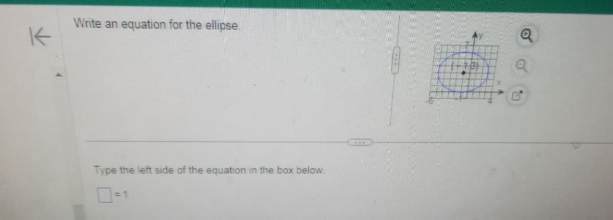 K
Write an equation for the ellipse.
Type the left side of the equation in the box below.
Q