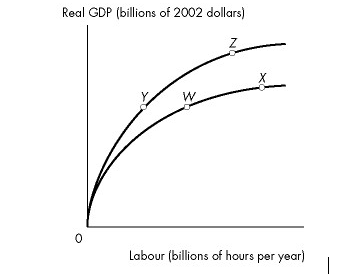 Real GDP (billions of 2002 dollars)
Labour (billions of hours per year)
