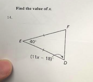 14.
Find the value of x.
E
40°
(11x 18)
D