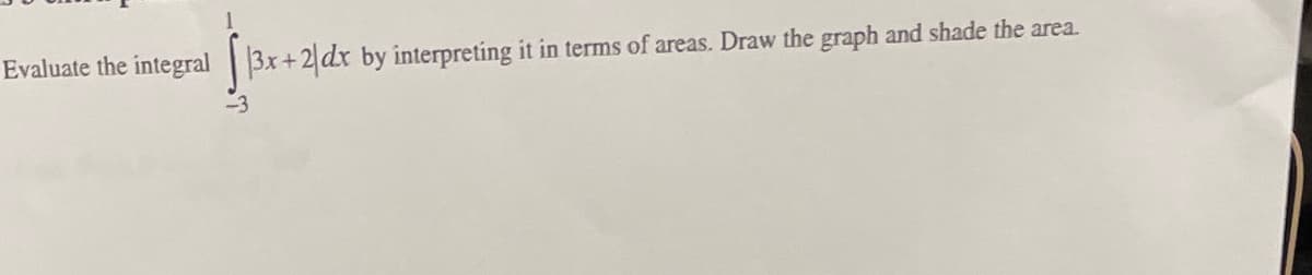 Evaluate the integral 3x+2 dx by interpreting it in terms of areas. Draw the graph and shade the area.
