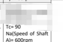 Tc= 90
Na(Speed of Shaft
A)= 600rpm

