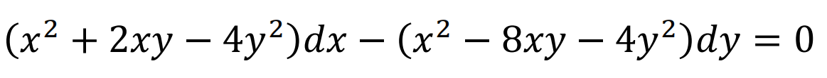 (x² + 2xy – 4y²)dx – (x2 – 8xy – 4y²)dy = 0
