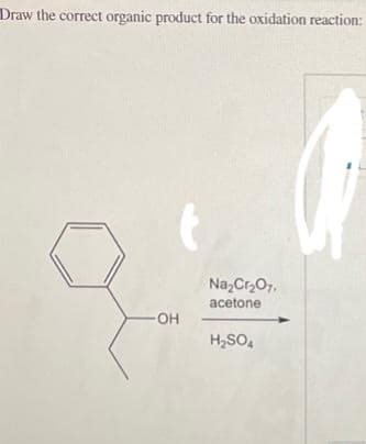 Draw the correct organic product for the oxidation reaction:
-OH
Na₂Cr₂O7,
acetone
H₂SO4