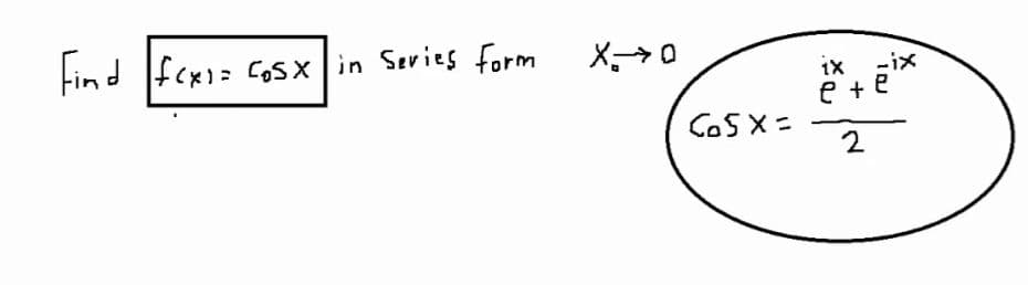 Find fcx)= Cosx in Sevies form
ix -ix
e + e
2
