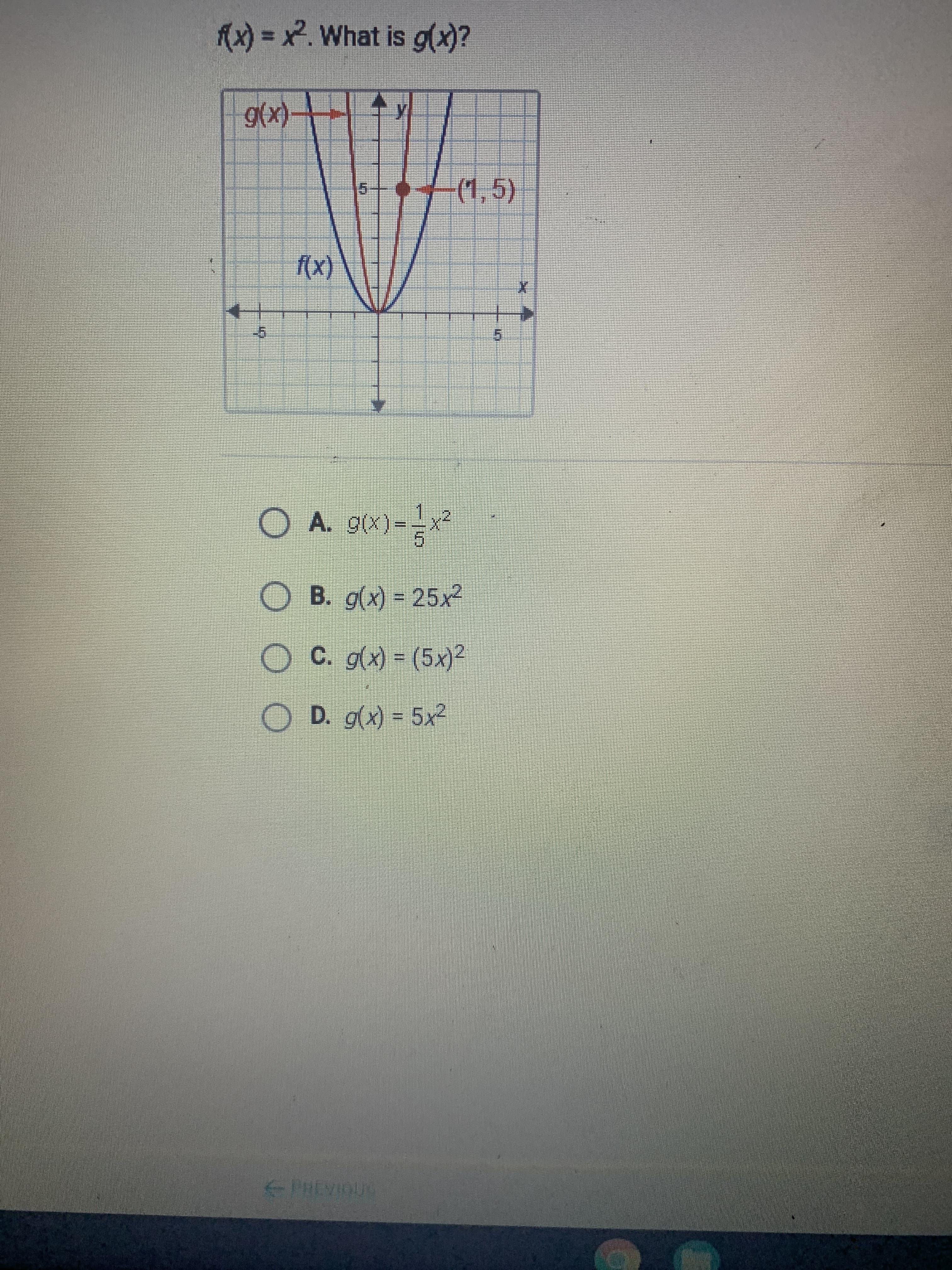 (x) = x. What is g(x)?
g(x)-
(1,5)
15
f(x)
