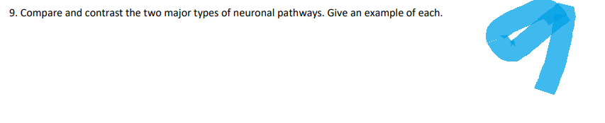 9. Compare and contrast the two major types of neuronal pathways. Give an example of each.
9