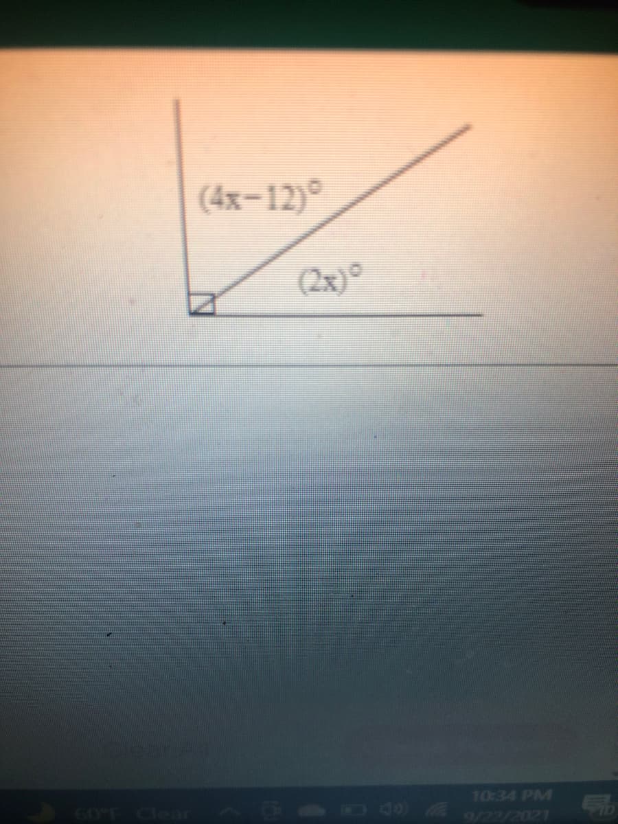 (4x-12)°
(2x)°
10:34 PM
GO F Clear
