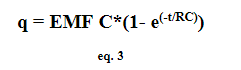 q = EMF C*(1- e(-t/RC))
eq. 3

