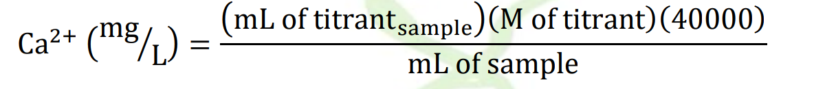 Ca²+ (m8/1)
(mL of titrantsample) (M of titrant)(40000)
mL of sample
