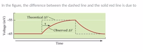 In the figure, the difference between the dashed line and the solid red line is due to
Voltage (V)
&
18
Theoretical AV-
Observed AV
Time