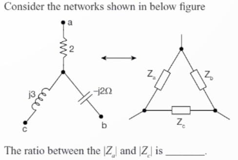 Consider the networks shown in below figure
j3
www
a
2
-j20
b
Z₁₂
The ratio between the Z and Z is
No
Z₂
