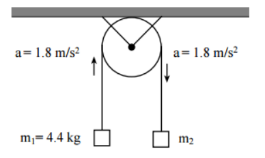 a= 1.8 m/s²
m₁= 4.4 kg
a= 1.8 m/s²
m₂