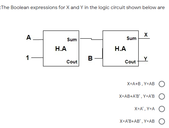 The Boolean expressions for X and Y in the logic circuit shown below are
