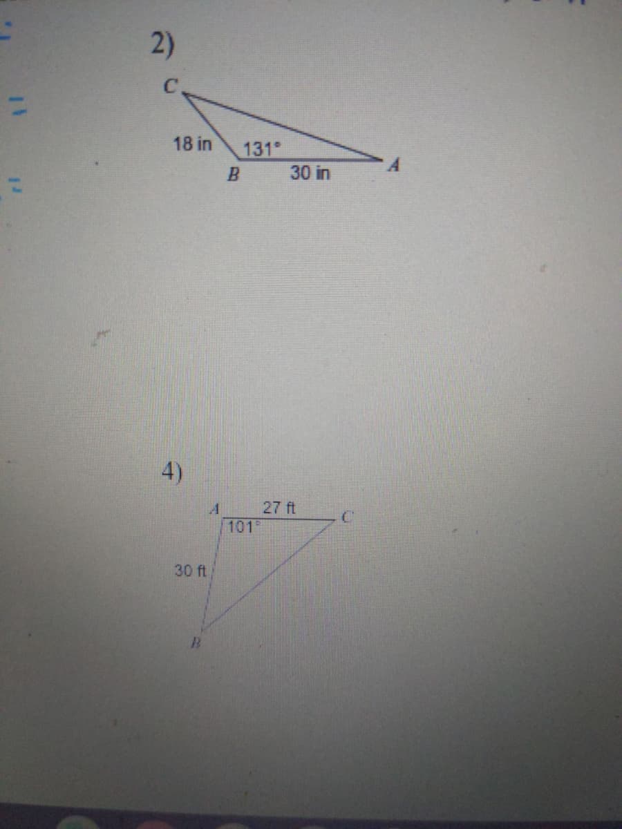 2)
18 in
131
B 30 in
4)
27 ft
101
30 ft
