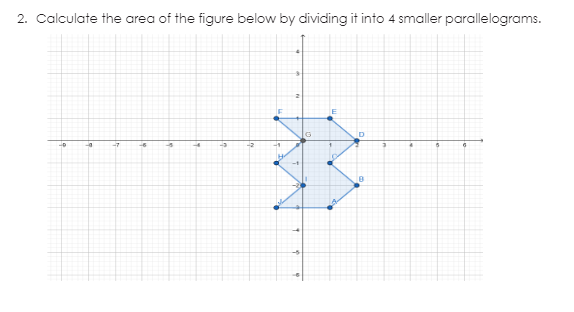 2. Calculate the area of the figure below by dividing it into 4 smaller parallelograms.
D
-2
